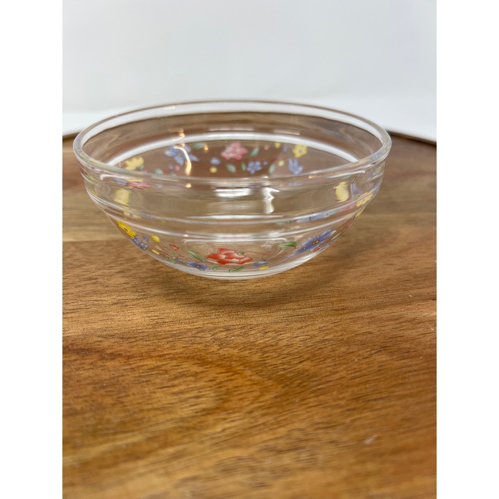 Vintage Glass Mixing Bowl Set Floral Flower Design Set of 4 - Picture 6 of 16